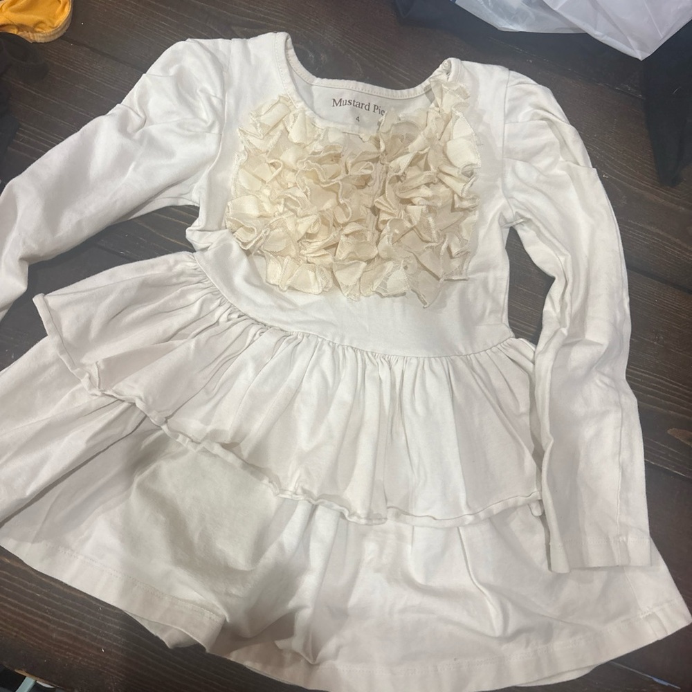 Mustard Pie Ivory Ruffle Long Sleeve Dress